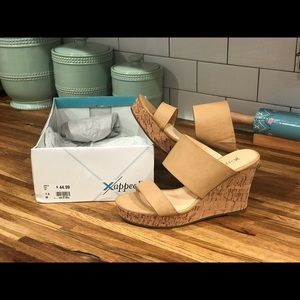 NWB Tan Strapped Wedges